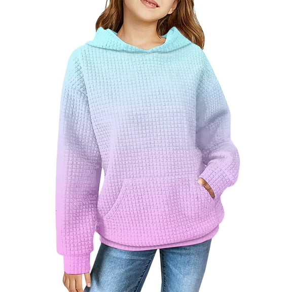 Mercatoo Teen Girls Ribbed Hoodies Gradient Color Cute Trendy Pullover Hoodie with Pockets Kids Fleece Warm Sweatshirts Clothes