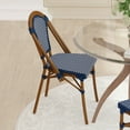 thumbnail image 3 of Emma + Oliver Set of Two Stacking Bistro Chairs with Navy and White PE Seat and Back and Bamboo Finished Aluminum Frame for Indoor/Outdoor Use, 3 of 12