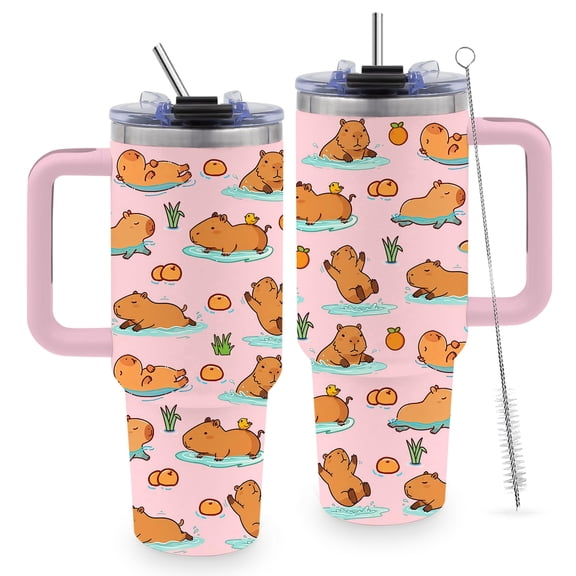 40 Oz Capybara Tumbler Gifts for Women, Cute Capybara Water Bottle with Handle and Straw, Stainless Steel Coffee Travel Mug Cup, Christmas Birthday Gifts for Men, Women, Friends