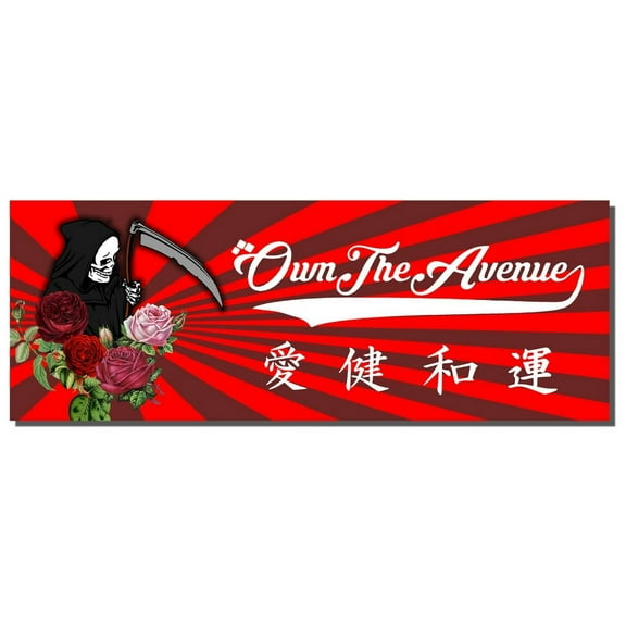 JDM Japanese Roses Grim Reaper Racing Drifting OwnTheAvenue Box Sticker Decal 8"