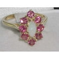 thumbnail image 4 of LBG British Made 9k Yellow Gold Natural Opal & Pink Tourmaline Womens Statement Ring - 33 size options - Size 6.5, 4 of 5