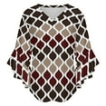 thumbnail image 5 of Moroccan Texture Wave Geometry Dark Red Brown Women's V-Neck Blouse With 3/4 Ruffled Bell Sleeves Casual Top Ladies Blouses, 5 of 7