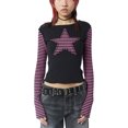 thumbnail image 3 of Women Star Patched Striped Long Sleeve T-shirt Harajuku Grunge O Neck Slim Fit Crop Tops E-girl Gothic Mall Goth Tees y2k Streetwear, 3 of 6