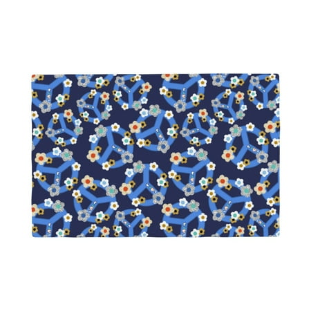 

Placemats Set of 4 blue Peace sign flower Heat Resistant Non - Slip Place mats Waterproof table mat for Kitchen Dining-4片装