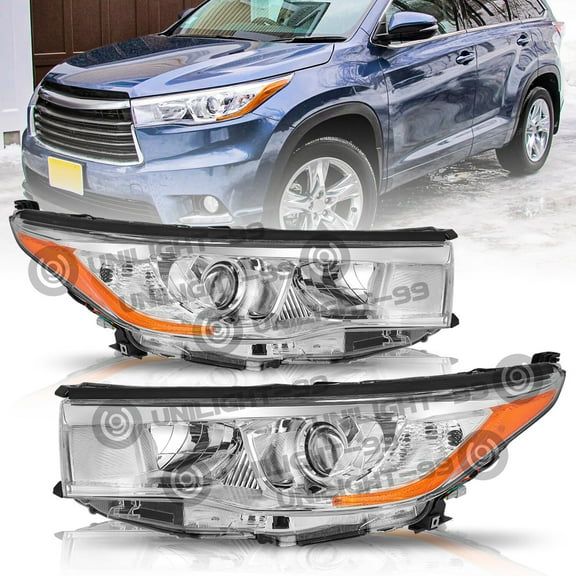 For 2014 2015 2016 Toyota Highlander Halogen Headlights Assembly Headlamps Pair