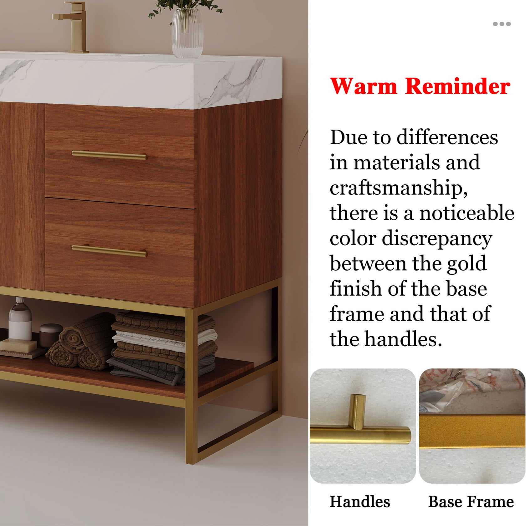36" Bathroom Vanity with Sink, Freestanding Bathroom Storage Vanity Cabinet with 2 Soft Closing Doors, 2 Drawers and Storage Shelf, Walnut