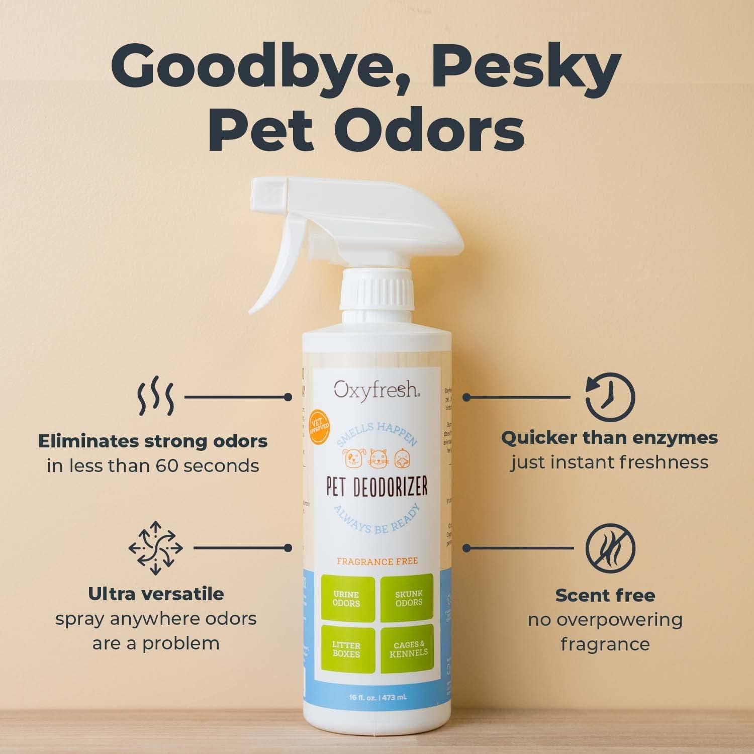Extra Strength Pet Urine Odor Eliminator for Home Spray - Goodbye to Stinky Odors - No Fragrance, No Harsh Chemicals - Works on Contact - Upholstery & Auto - Safe & Pet Parents Love It