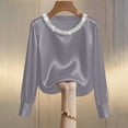 thumbnail image 6 of BLVB Womens Going out Satin Tops Pearl Elegant Silky Office Work Shirts Long Sleeve Evening Party Blouses, 6 of 7