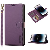 Wallet Case for Samsung Galaxy S21 FE, PU Leather Credit Card Holder Phone Case [3 Card Slots] Folio Flip Detachable Magnetic Cover Kickstand & Carrying Strap for Samsung Galaxy S21 FE, Purple