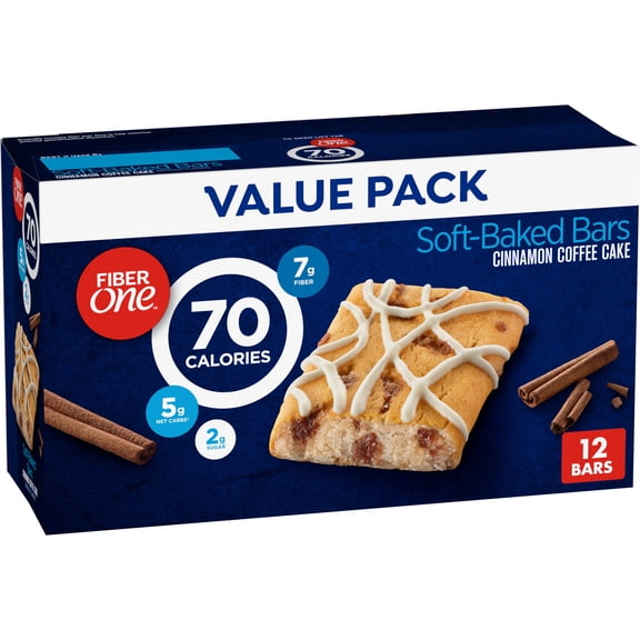 Fiber One 70 Calorie Soft-Baked Bars, Cinnamon Coffee Cake, Value Pack, 12 Bars, 10.6 oz