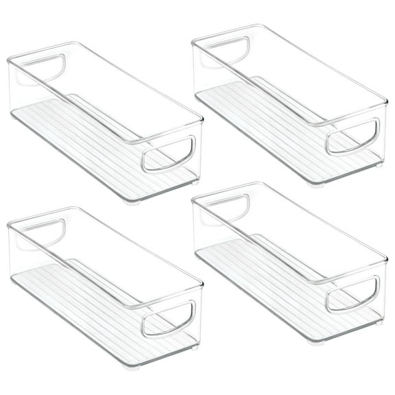 4pcs Small Plastic Storage Container Bins with Handles for Organization in Filing Cabinet, Closet Shelf, or Desk Drawers, Organizer for Notes, Pens, Pencils