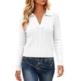 thumbnail image 6 of Fewfanhot Sweaters for Women Cable Knit Long Sleeve Polo V Neck Fall Outfits Collared Cropped Waist Length Pullover Sweater Top, 6 of 9