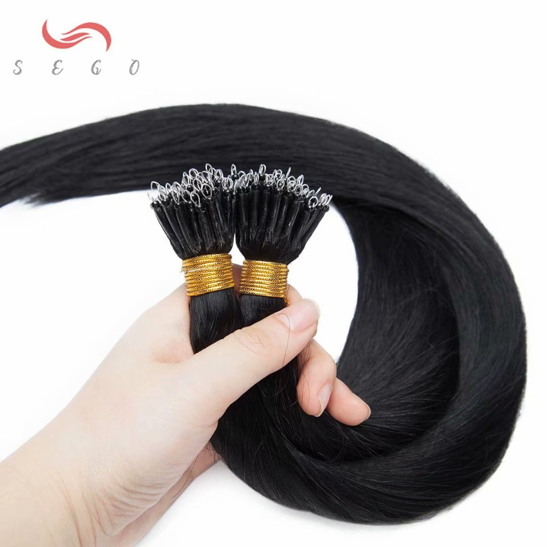 SEGO Nano Micro Bead Ring Human Hair Extension Pre Bonded Nano Tip Remy Hair Extensions Loop Hand Hairpiece