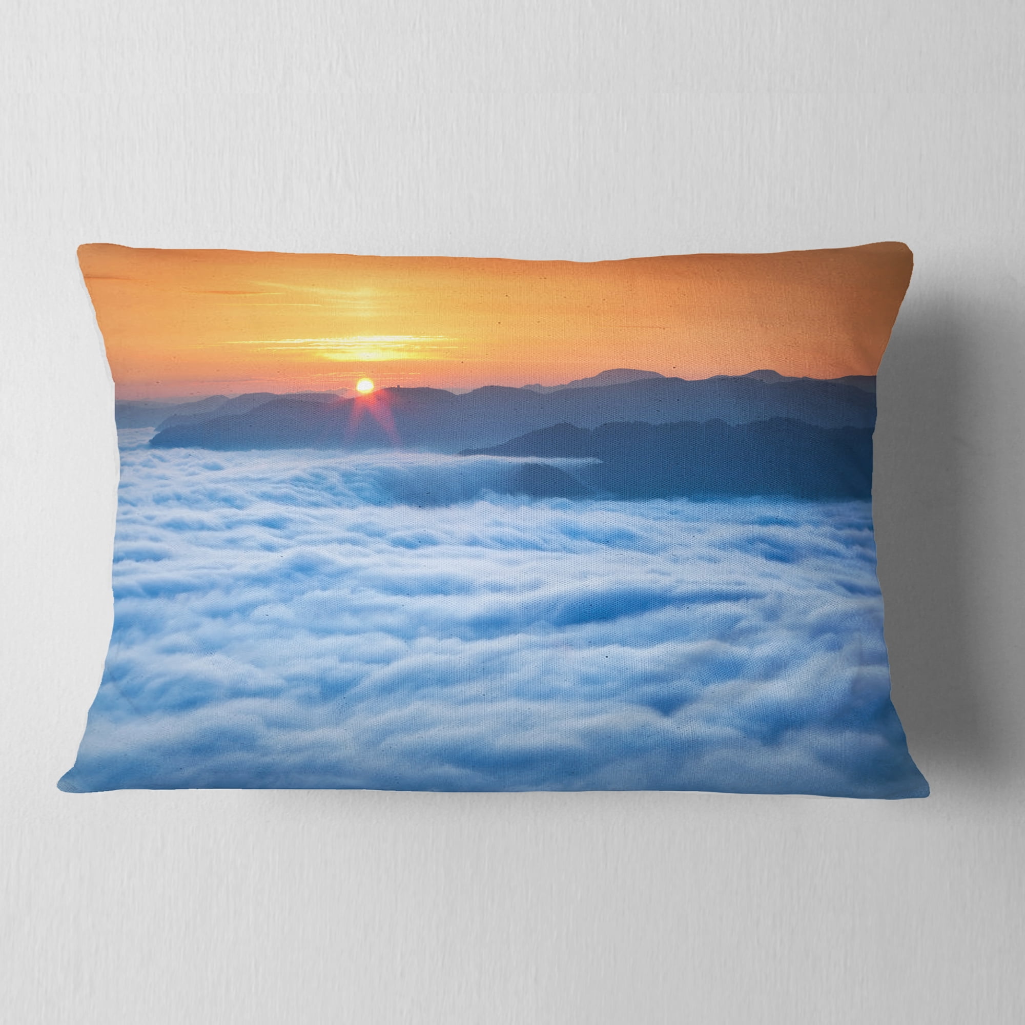 Designart Sunrise Over Misty Sea Waters - Landscape Photography Throw Pillow - 12x20