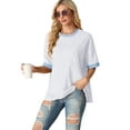 thumbnail image 4 of JWD Women's Top Short Sleeved T-Shirt Round Neck Casual Blouses Patchwork Split Hem Tee Top Gray White M, 4 of 8