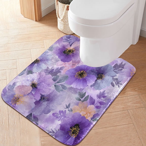 RMDQTR 20" × 24" U Shape Bathroom Rugs Plush Toilet Base Mat Soft Rugs Non Slip Absorbent Dreamy Purple Watercolor Floral