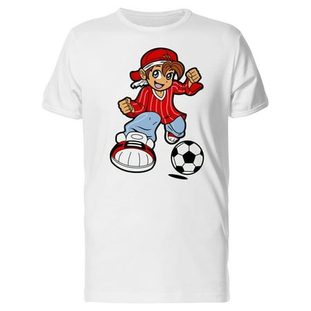 Boy In Red Clothes Soccer Player Tee Men's -Image by