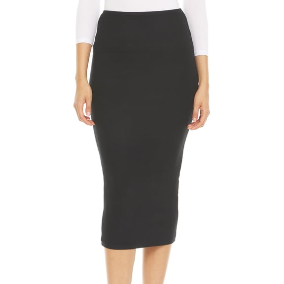 BGDK Ribbed Midi Skirt for Women Pencil Skirt with Elastic Waist- Comfortable Straight Below The Knee Skirt - High Waist Skirt for Work, Office, Business, Church Black Small