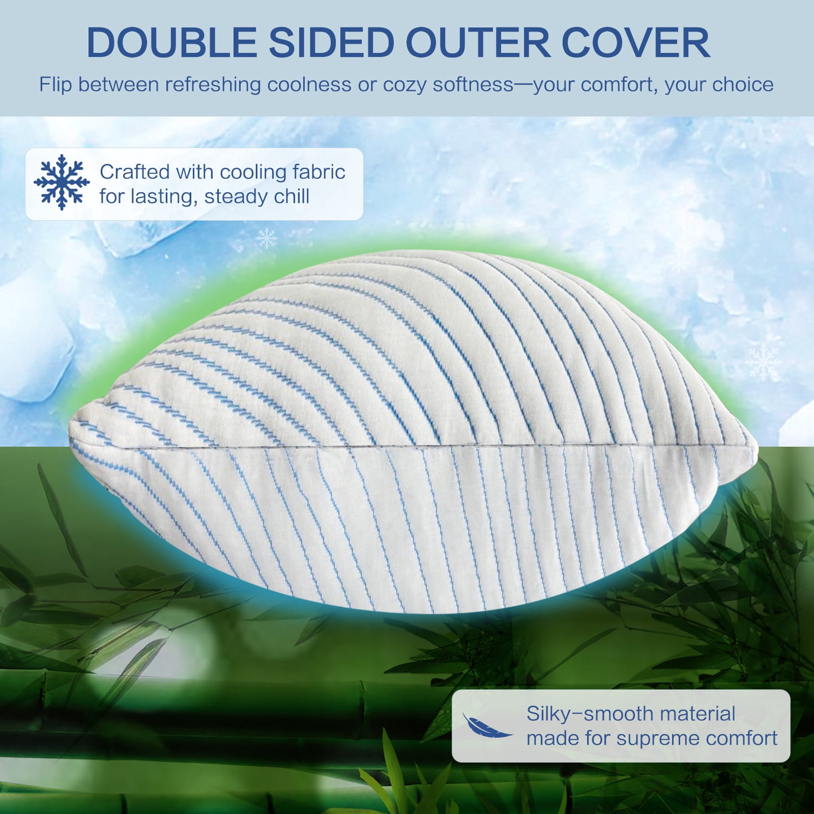 Nalqet 20x54 inch Soft Cooling Body Pillow with Shredded Memory Foam, Enough Support for Side Sleepper, Pregnant Women, Back Pain Relief, Blue