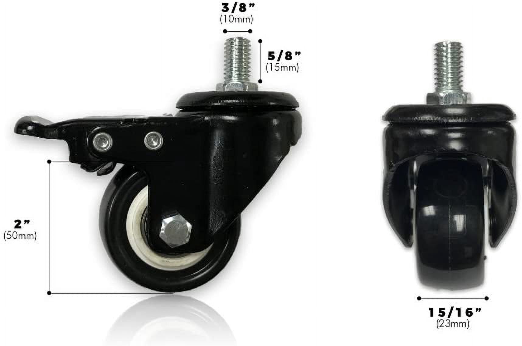 ApexDesk 2-Inch Heavy Duty Rubber Caster Wheels with Swiveling Threaded Stem and Stationary Locks, 440 lbs. Total Load Capacity, and Compatible with Standing Desks & More (Pack of 4)