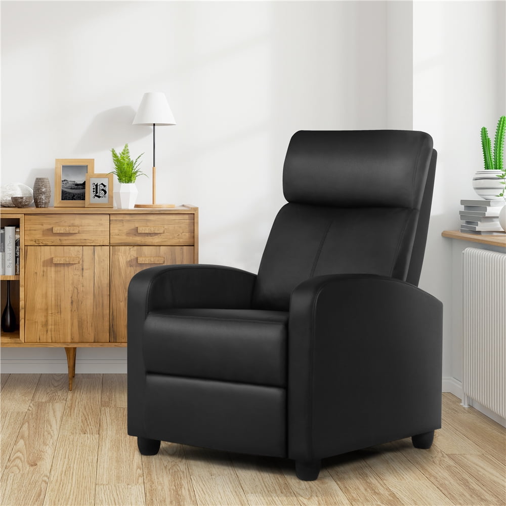 Renwick Faux Leather Push Back Theater Recliner, Set of 2, Black
