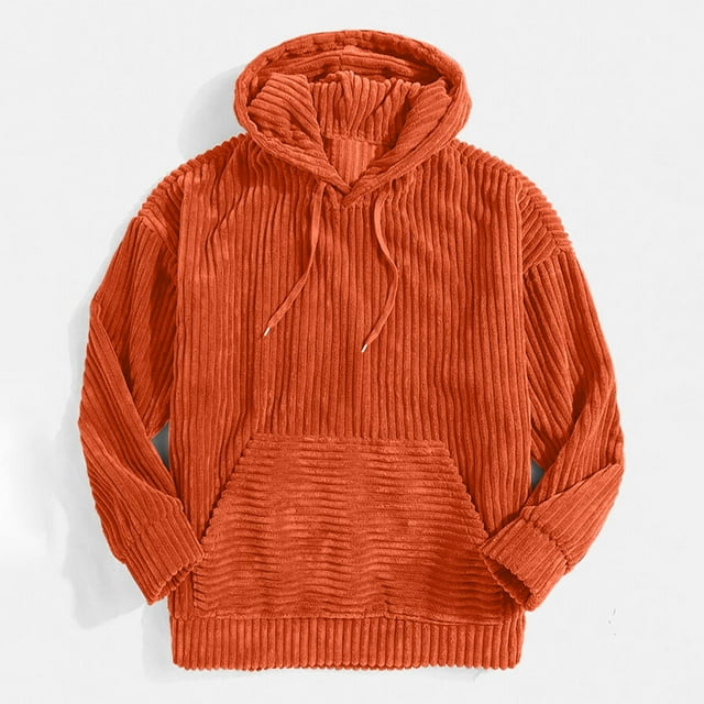 RXIRUCGD Men's Fall And Winter Solid Color Hooded Sweatshirt Fashion Loose Pullover, Orange, Size: L