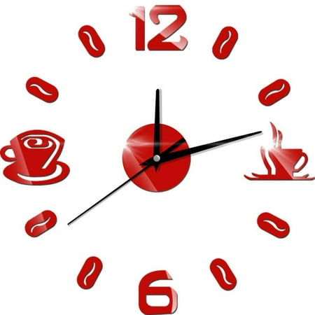 Acrylic Wallpaper - Diy 3D Acrylic Coffee Cup Mirrored Clock Sticker Wall Mirror Decals Removable Home Decoration Wallpaper