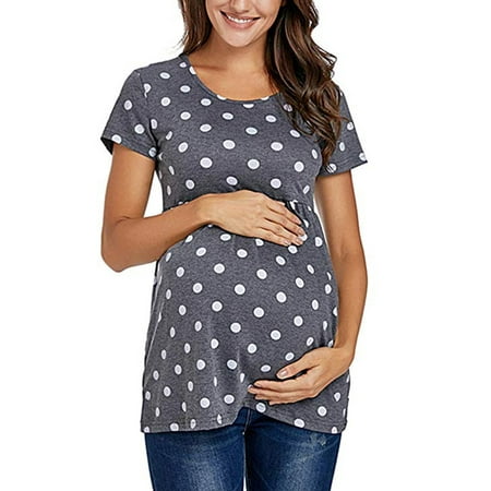 

LAPAKIDS Women’s Polka Dot Print Short Sleeve Pregnancy Shirts Casual Maternity Tops