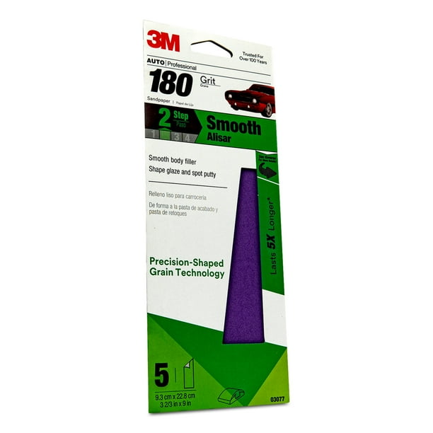 3M Automotive Performance Sandpaper, 03077, 180 Grit, 3 2/3 in x 9 in