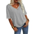 thumbnail image 2 of Women's Summer V-neck Solid Color Half Sleeve Match Simple Casual T-shirt Tops, 2 of 5