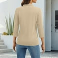 thumbnail image 4 of Women'S 3/4 Sleeve Collared Button Down Polo Shirts 2026 Spring Business Work Trendy Tops,Khaki Xxl, 4 of 5