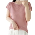 thumbnail image 3 of Womens Summer Tops Short Sleeve Solid Color Knit Casual Round-Neck Workout Tops Tee Shirts M-2XL, 3 of 4