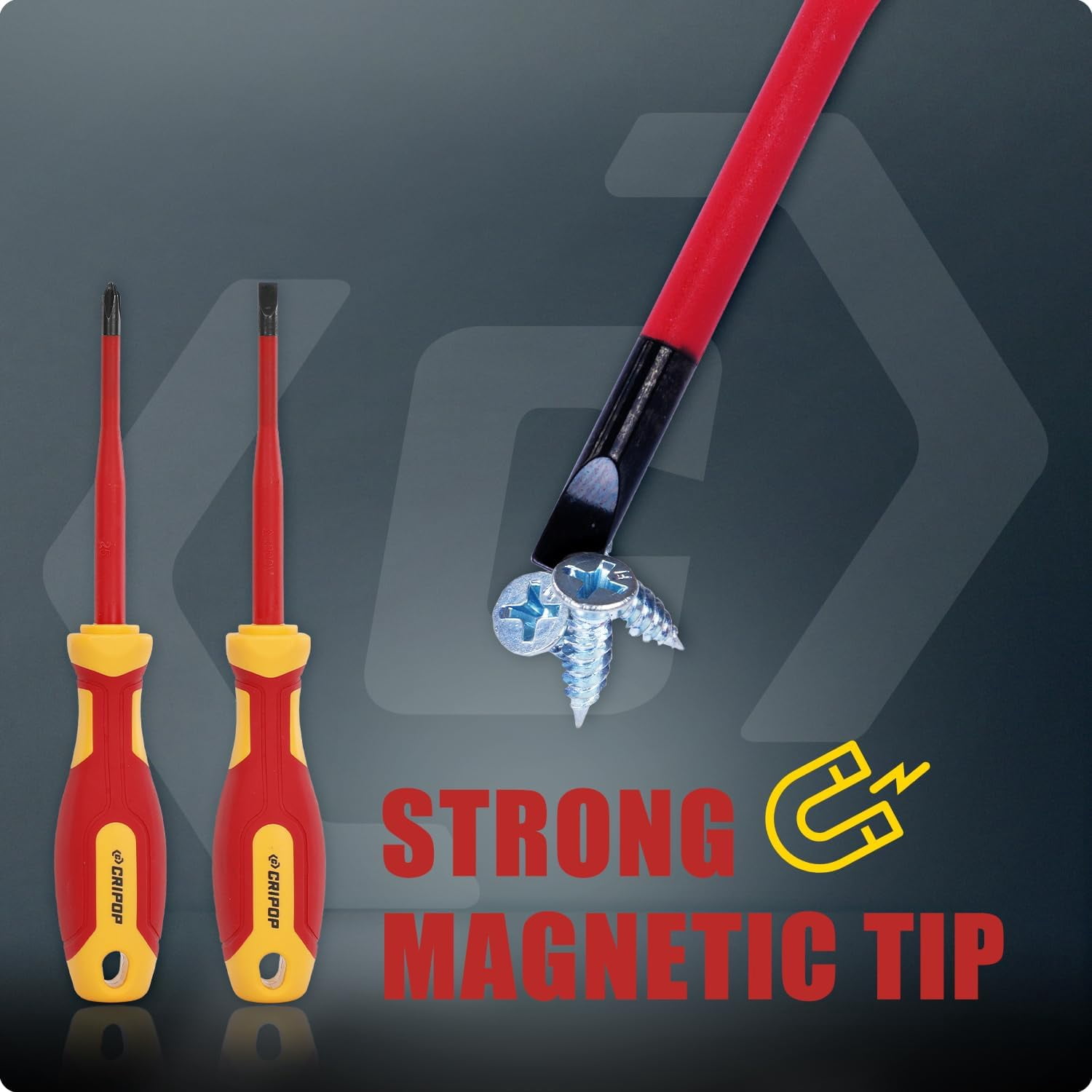 MKEUDQ-2 PCS Insulated Screwdrivers Set, 1000V Insulated Electrician Slotted and Phillips Slim Screwdriver Set with Magnetic Tips, VDE Certified