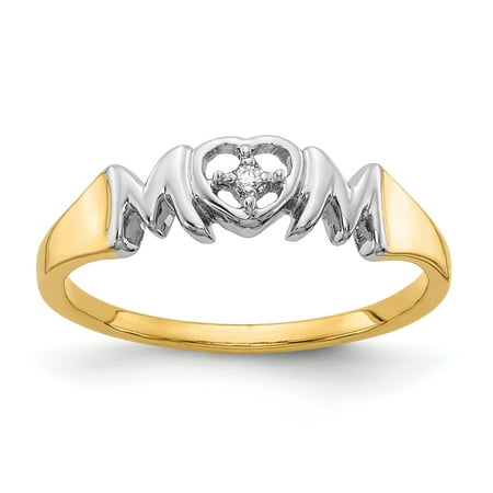 14K Yellow Gold Rhodium Diamond Mom Ring (0.01Cttw)