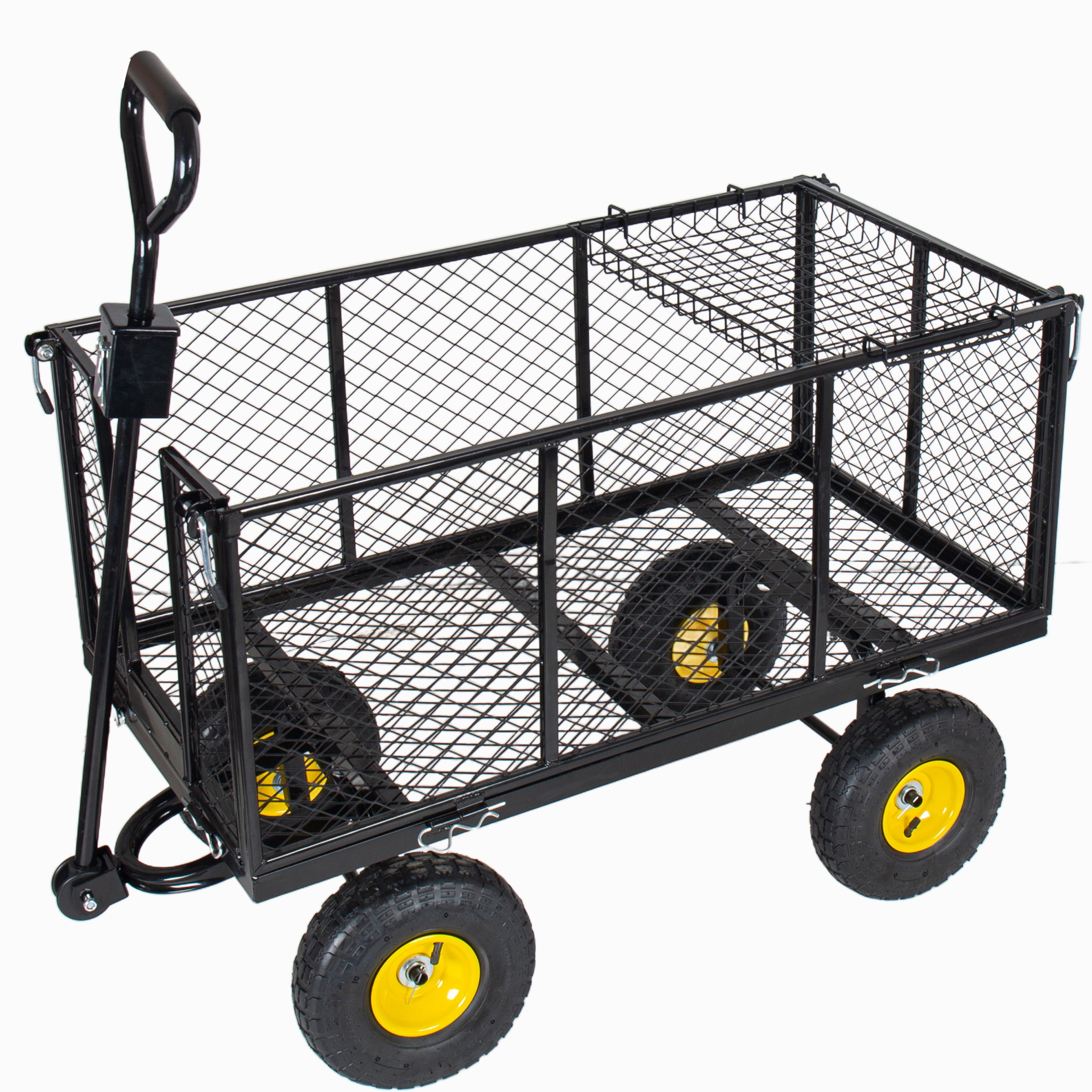 Steel Garden Cart, 3-in-1 Oversized 880 lbs Mesh Metal Pullable Cart with Removable Liner for Lawn Garden Backyard, Black