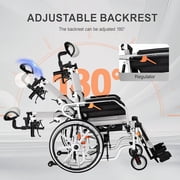 Mujocooker Reclining Wheelchair for Adults, Swing-Away Elevating Leg Rests and Flip-Back Arms, Heavy Duty Transport Wheelchair with High Back & Removable Headrest