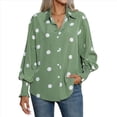 thumbnail image 2 of Camisas de Lunares para Mujer, Blusas Extragrandes de Larga con Puños Fruncidos y Cuello, Blusas de Trabajo Verde M, 2 of 10