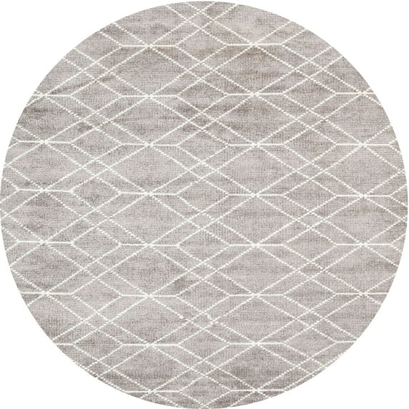 Ahgly Company Indoor Round Contemporary Dark White Beige Abstract Area Rugs, 4' Round
