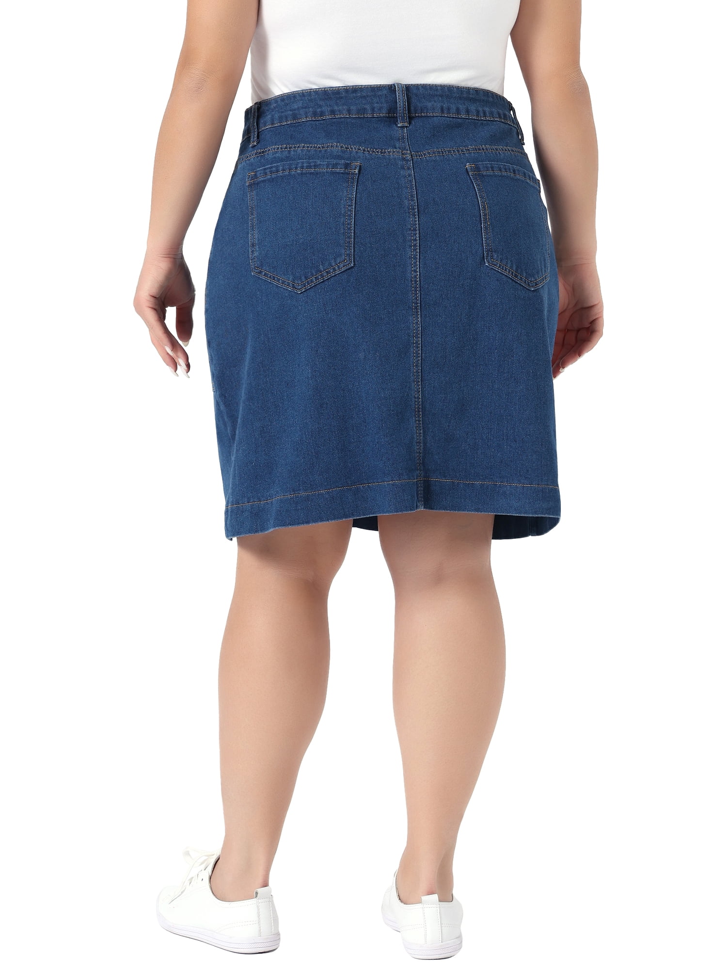 DARING DIVA Women's Plus Denim Pencil Skirt High Waist Knee Length 3X Blue