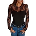 thumbnail image 2 of Neewe Long Sleeve Shirts for Women's Lace Tops Mesh Sheer Crew Neck Shirts Breathable Spring Fall Going Out Blouse, 2 of 6