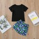 thumbnail image 3 of Traje de dos piezas con estampado de dinosaurio para niños pequeños de verano + pantalones cortos estampados, 3 of 5