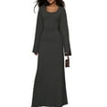 thumbnail image 2 of Wedding Guest Dress for Women Long Sleeve Bodycon Ribbed Knit Maxi Dress Fall Formal Dresses Dark Gray M, 2 of 9