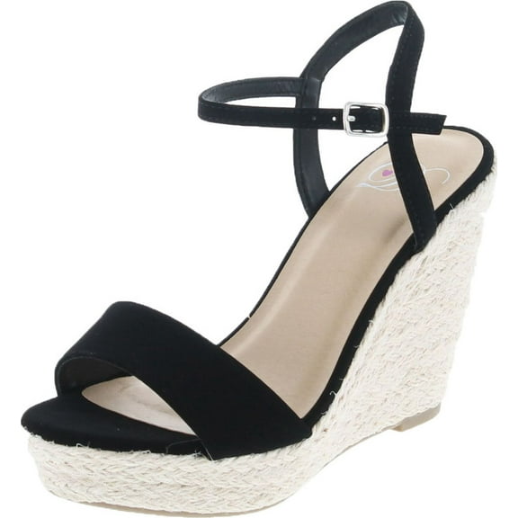 Delicious Women's Open Toe Ankle Strap Espadrille Wedge Sandal, Black, 6.5
