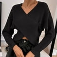 thumbnail image 6 of Jalioing Spring Thin Pullover Sweater for Women Crossover V-Neck Knit Top Solid Color Dressy Crochet Shirt (Medium, Black), 6 of 7