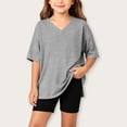 thumbnail image 2 of Atogsazn Girls Summer 2 Piece Sport Clothes Set Kids V Neck Short Sleeve T-shirt & Biker Shorts Outfit Gym Tops Gray 8-9 Years Fashion, 2 of 7