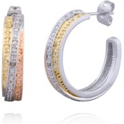 COVE 3-Tone Half Hoop Earrings for Women, Multi Color C-Hoop Earrings with Crystal Accents, Push Back Jewelry