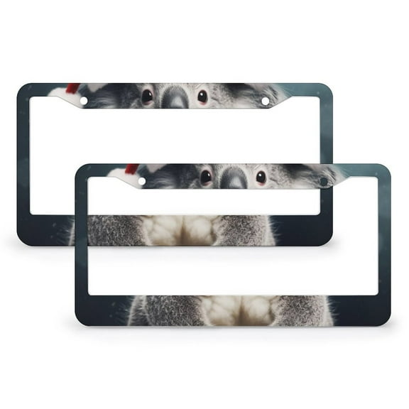 License Plate Frames Cartoon Koala Wearing A Christmas Hat Car Tags Frames Holder 2 Pack Winter Koala Christmas Aluminum License Plate Frame for Women Men Auto Decoration Hardware