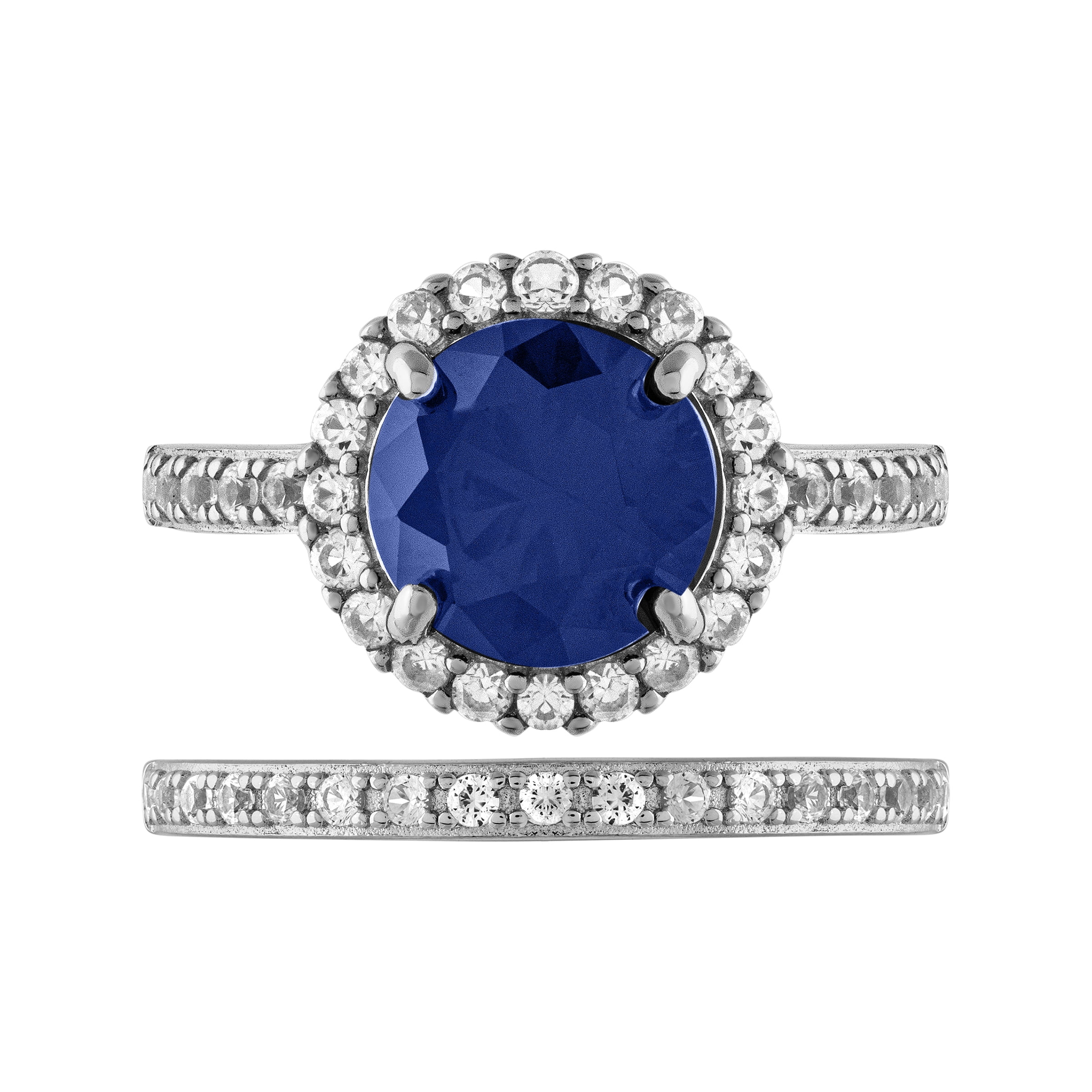 2 7/8 CT TGW Created Blue & White Sapphire "Royal Gem" Women's Bridal Set in Sterling Silver by Keepsake