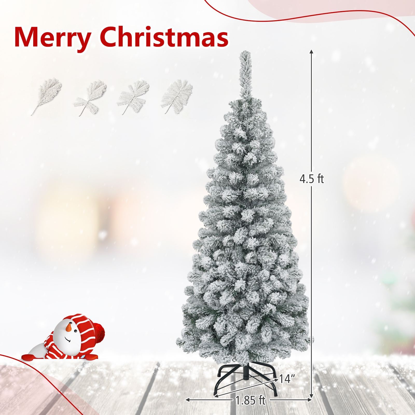 Costway 4.5-Foot Flocked Pencil Christmas Tree with 242 Tips photo 3