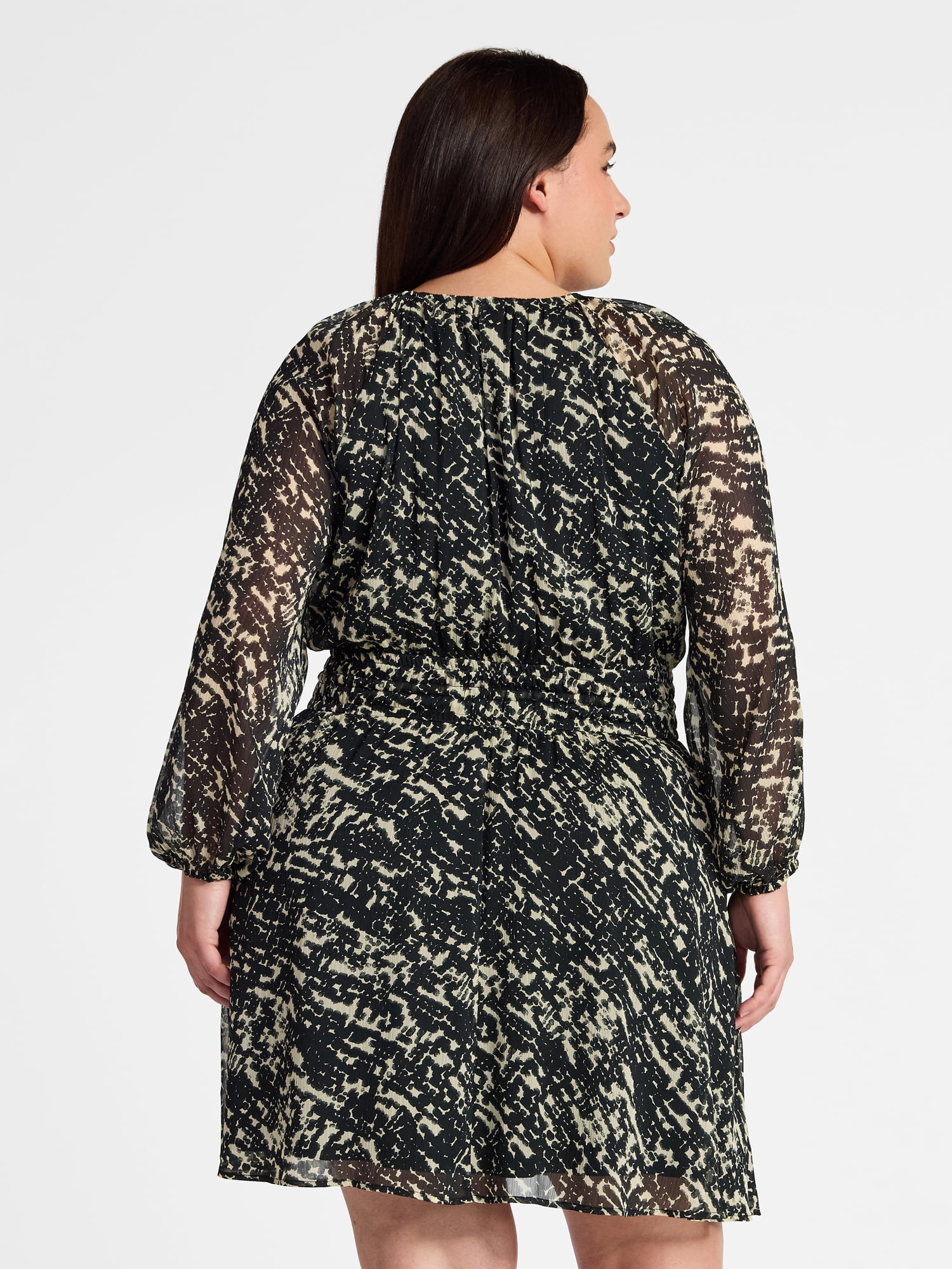 Terra & Sky Women's Plus Chiffon Cinched Mini Dress with Blouson Sleeves, Sizes 0X-5X